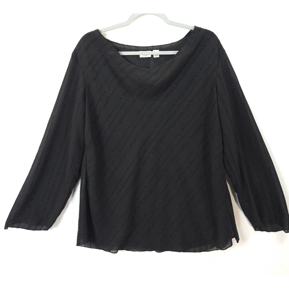 Cato Blouse Women 14/16W Sparkly Stripe Black Flowy Quiet Luxury Evening Glam